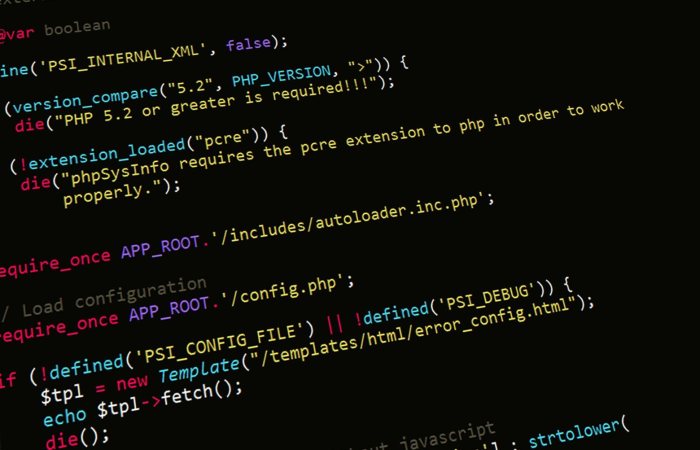 A close-up view of PHP code displayed on a computer screen, highlighting programming and development concepts.